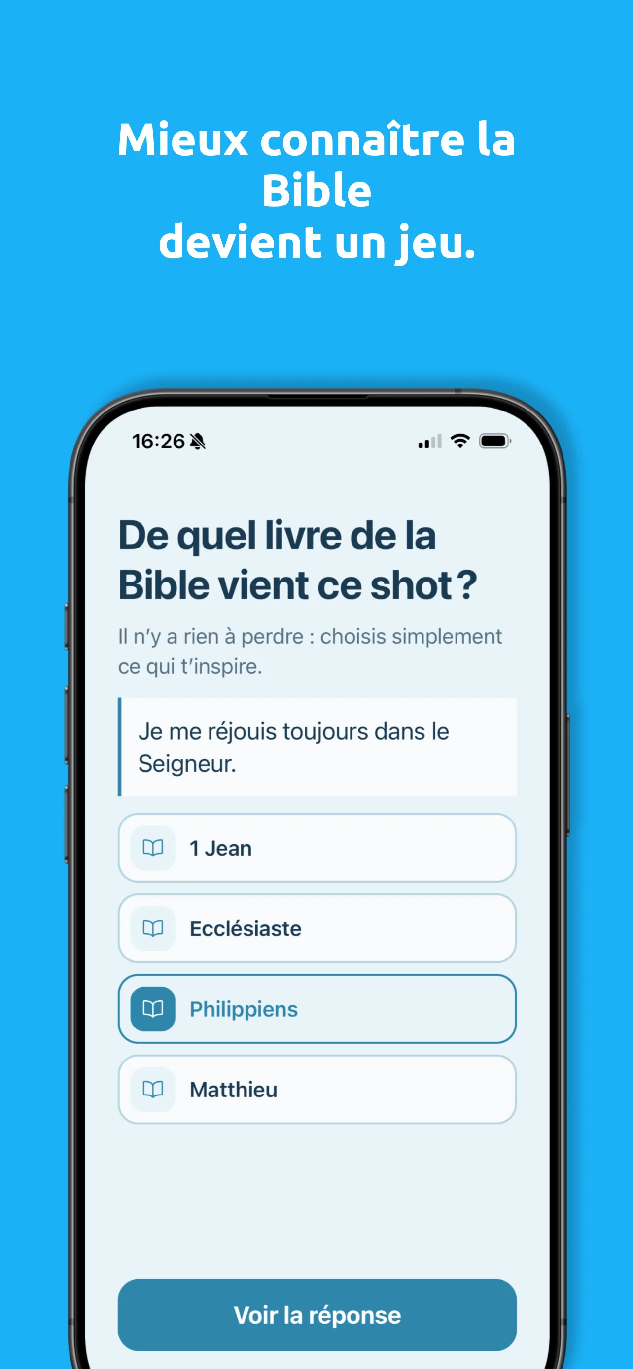 Quiz biblique à choix multiple dans BibleShot